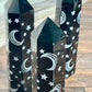 Black Obsidian Points with Moons and Stars