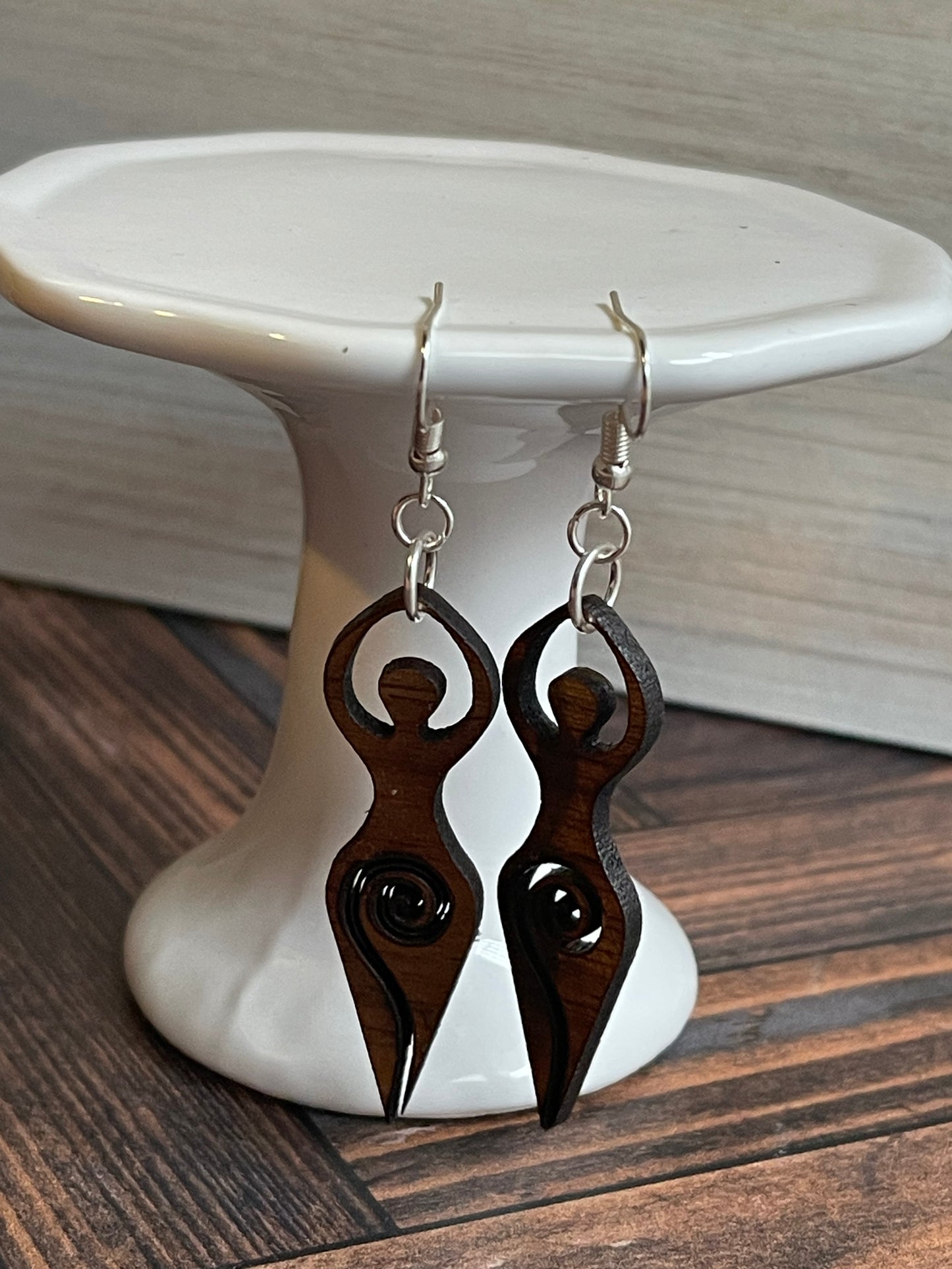 Wooden Goddess Dangle Earrings