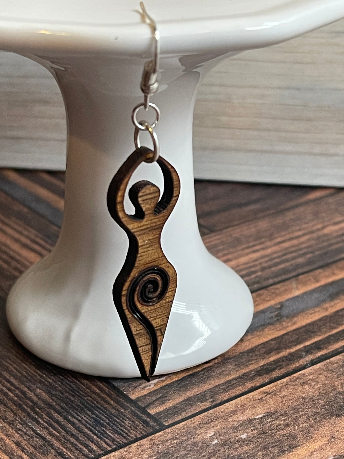 Wooden Goddess Dangle Earrings