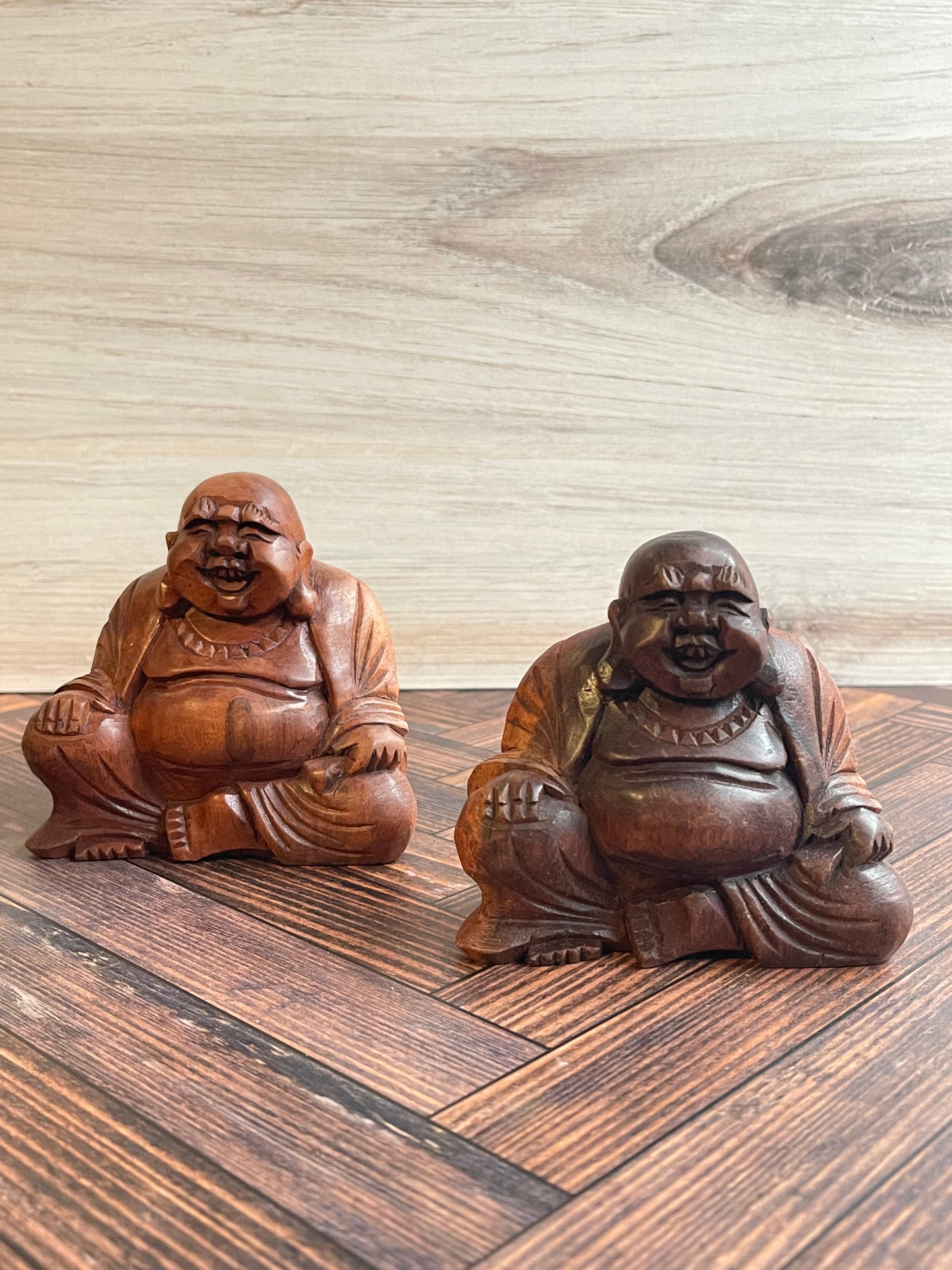 Hand Carved Wooden Laughing Buddha