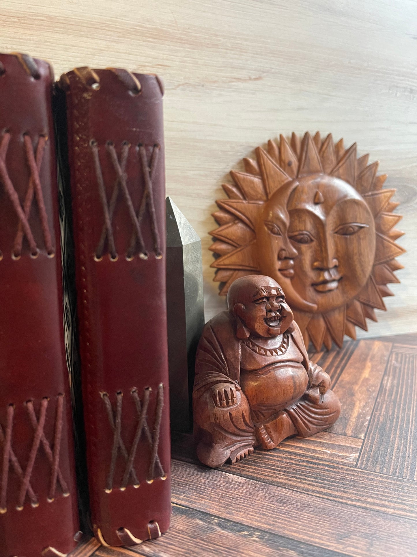 Hand Carved Wooden Laughing Buddha