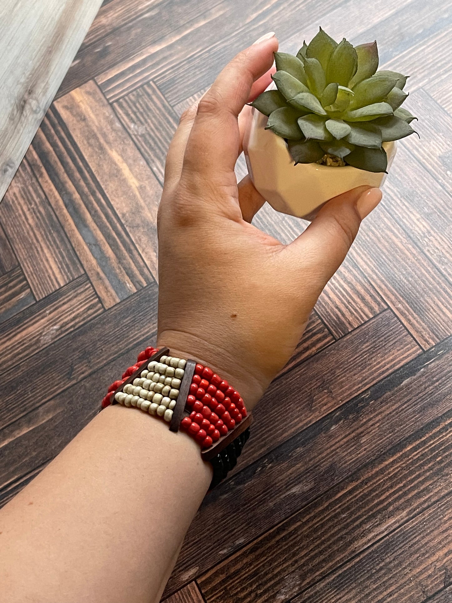 Beaded Bracelet with Wood Accents