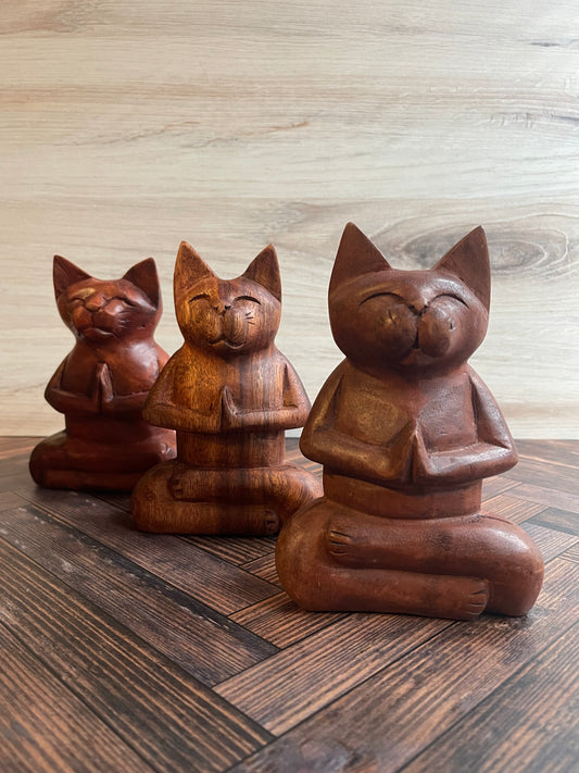 Meditating Wooden Cat