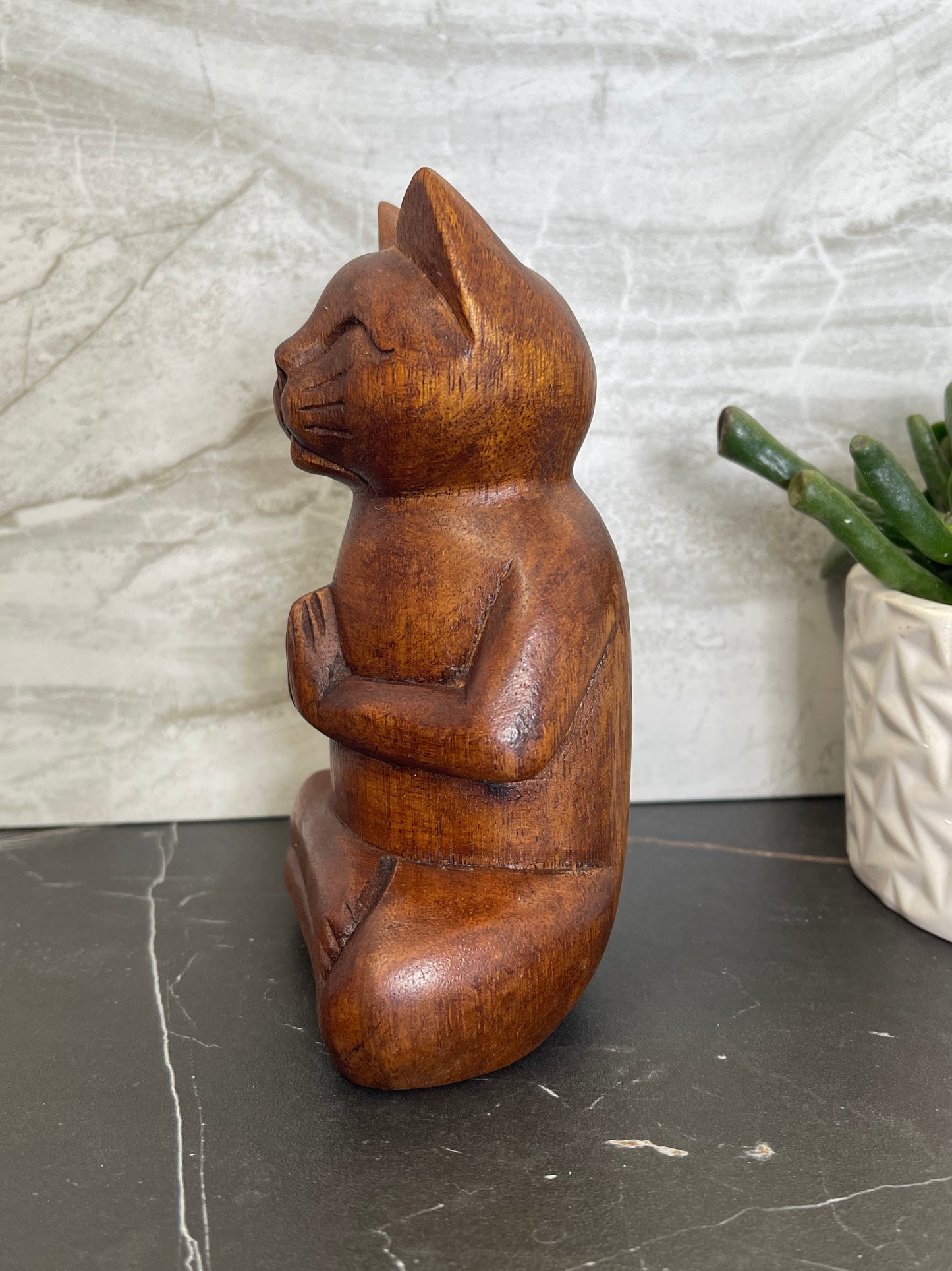 Meditating Wooden Cat