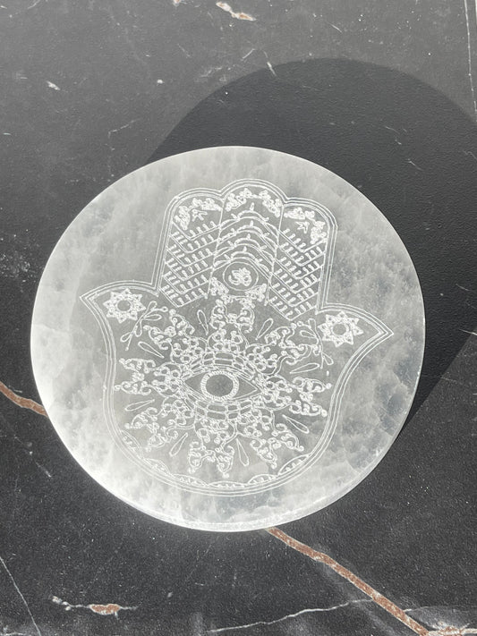 Hamsa Selenite Charging Plate