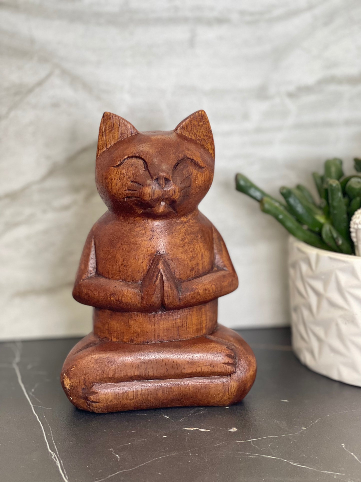 Meditating Wooden Cat