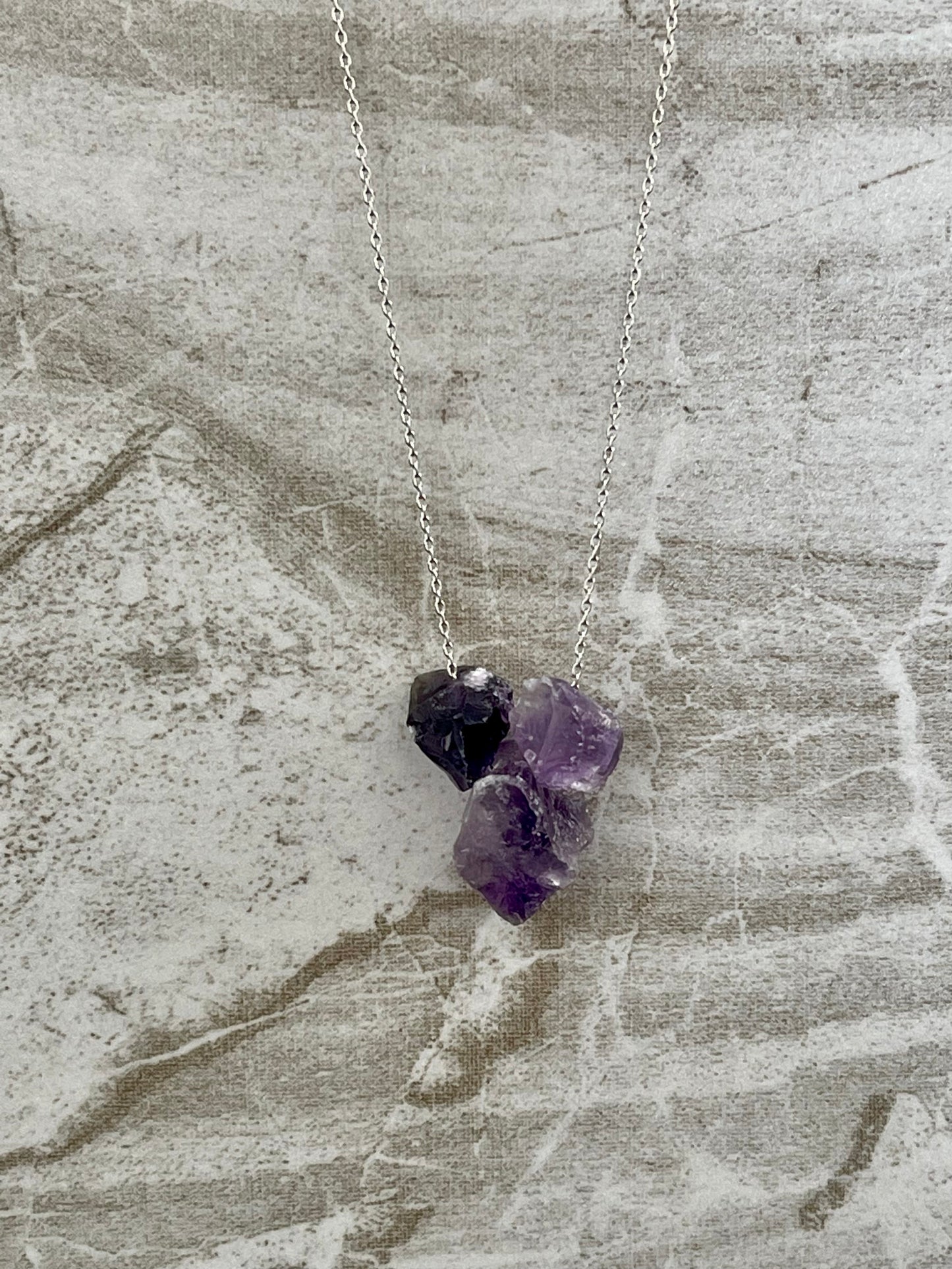 Three Stone Amethyst Necklace