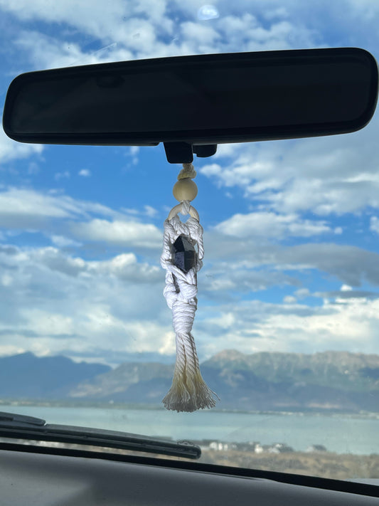 Crystal Macrame Rearview Mirror Charm