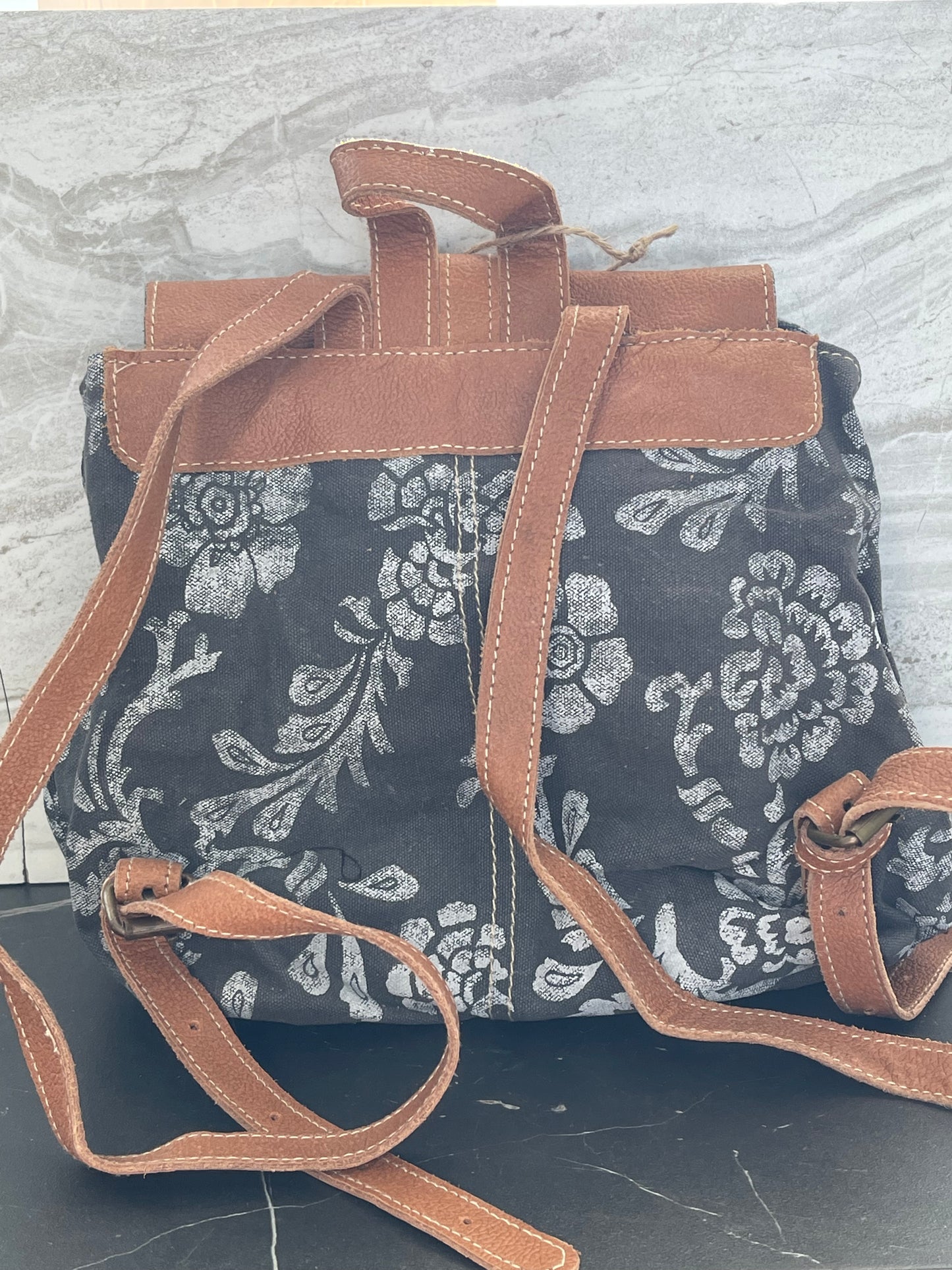 Flower and Leather Backpack Purse