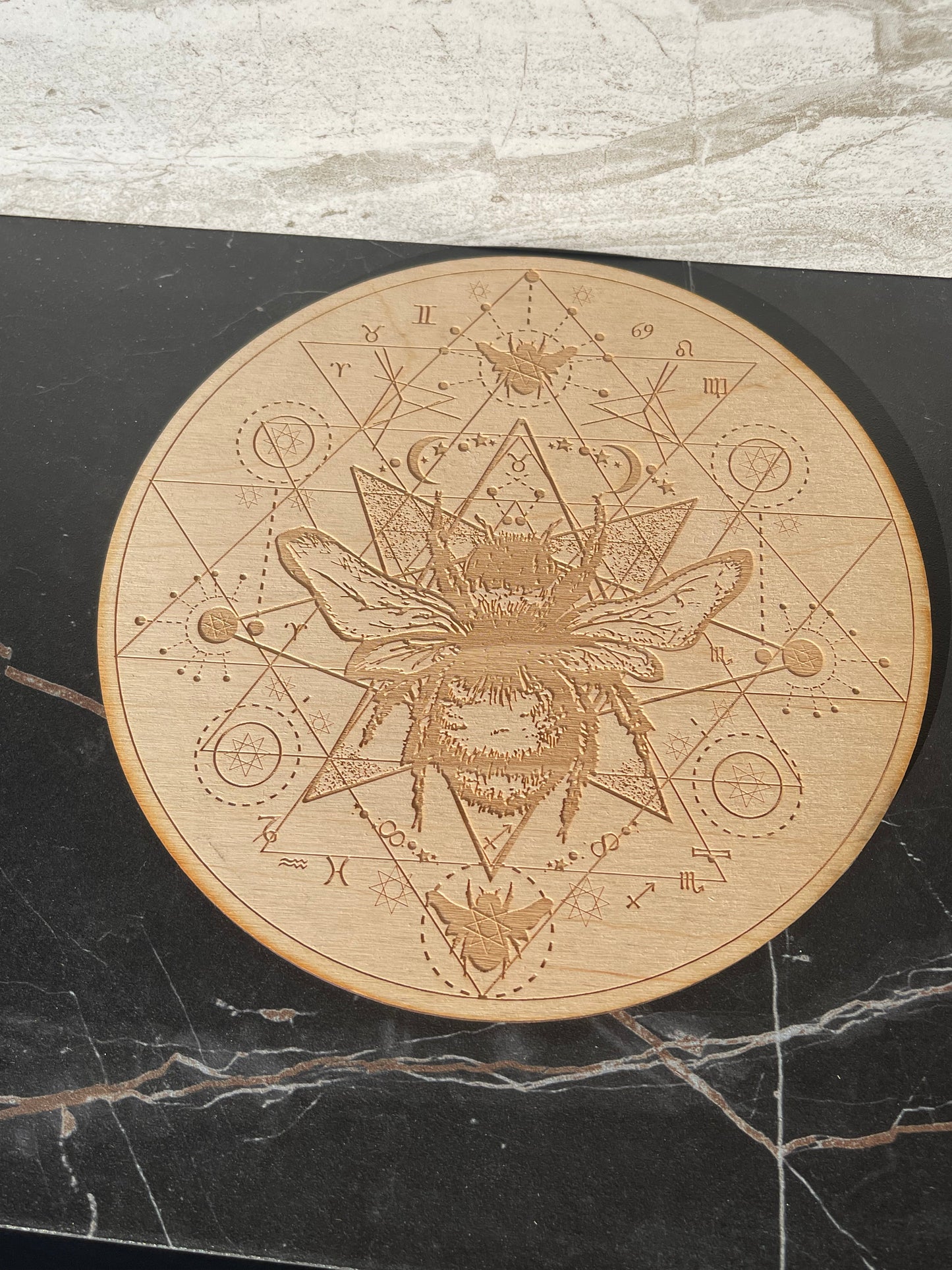 Honey Bee Wooden Crystal Grid