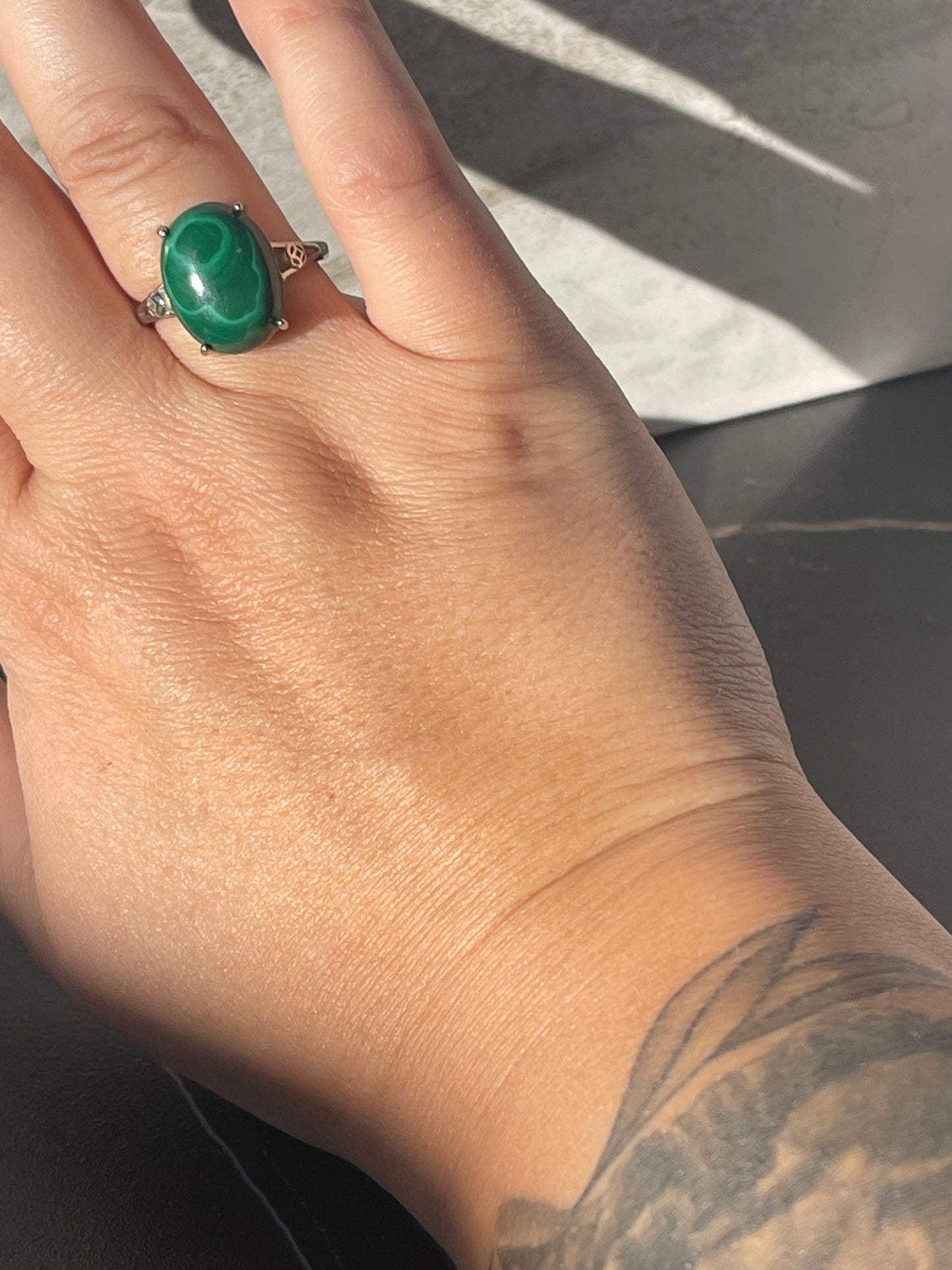 Adjustable Silver Plated Malachite Rings