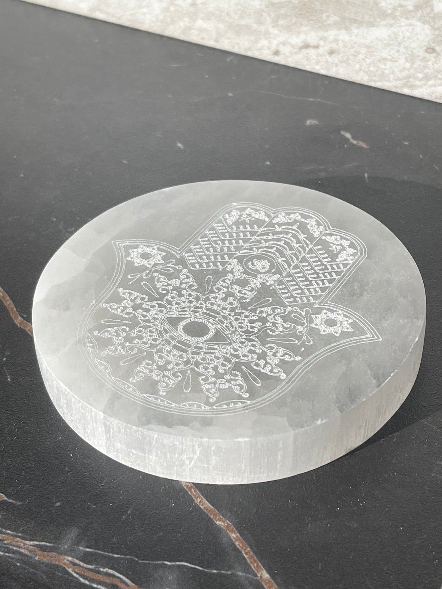 Hamsa Selenite Charging Plate