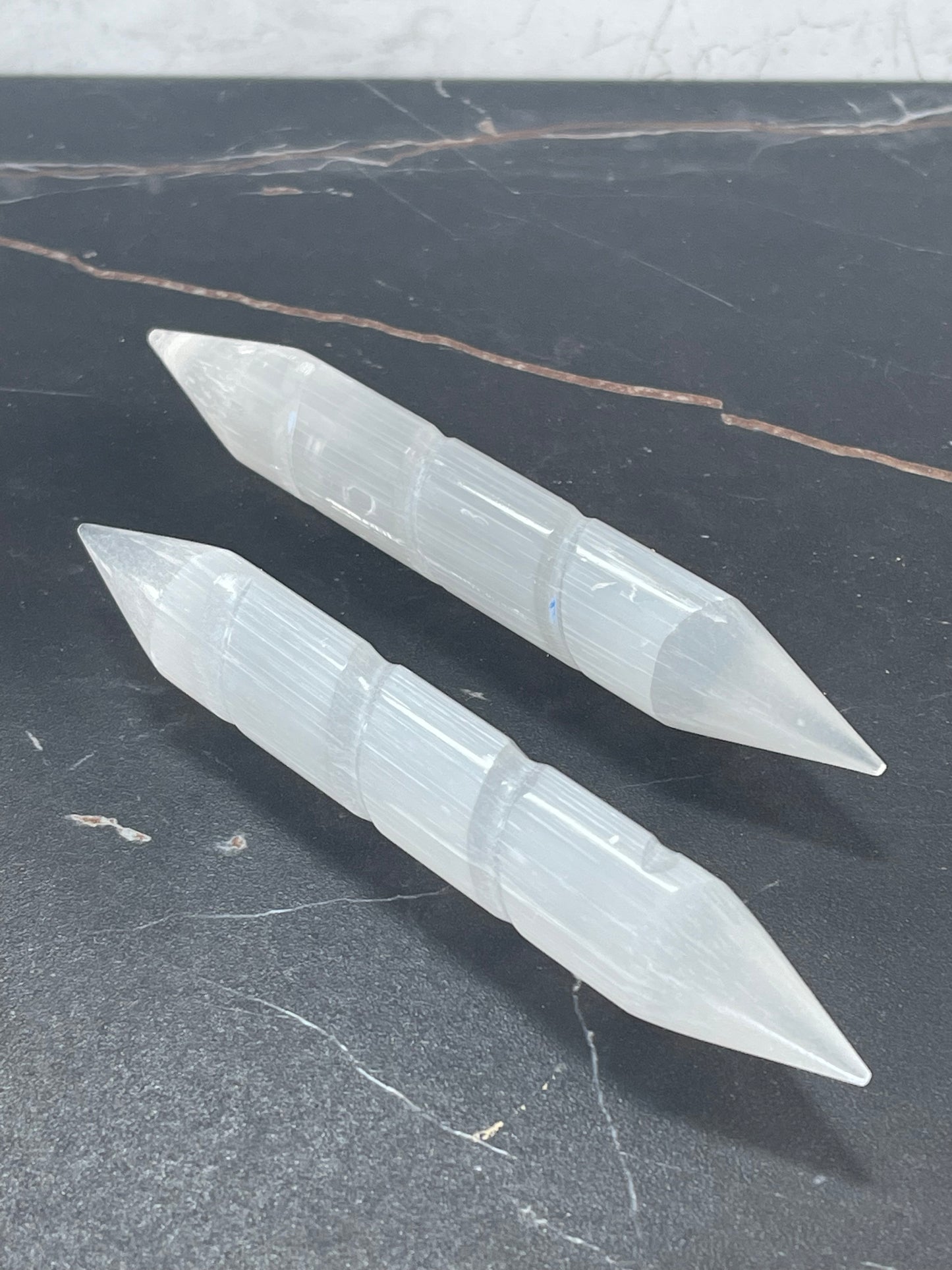 Selenite Double Point Spiral Wand