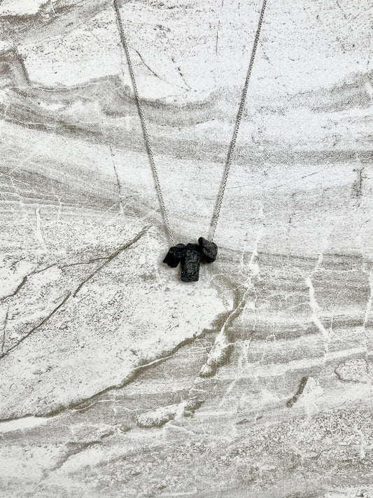 Three Stone Black Tourmaline Necklace