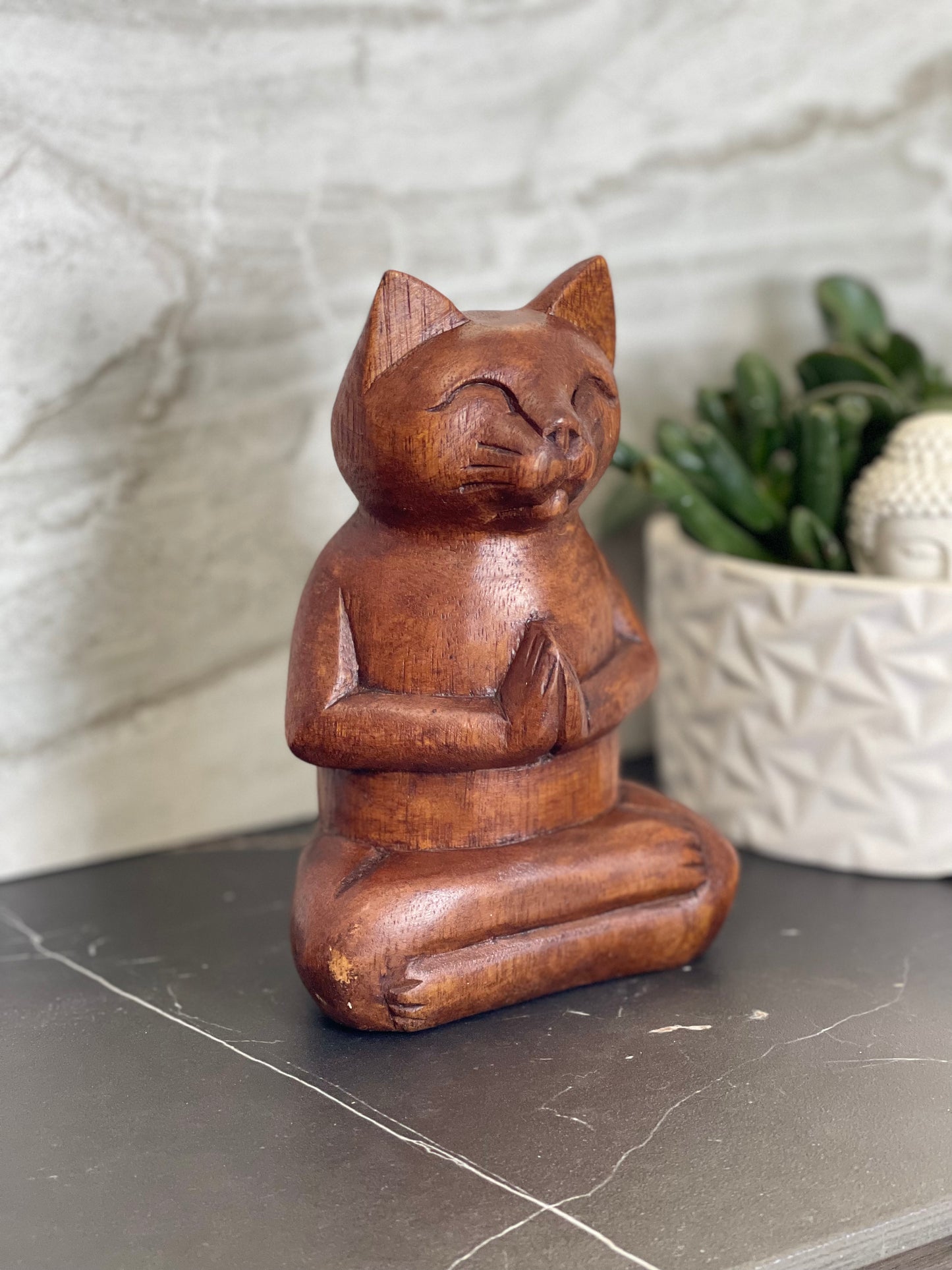 Meditating Wooden Cat