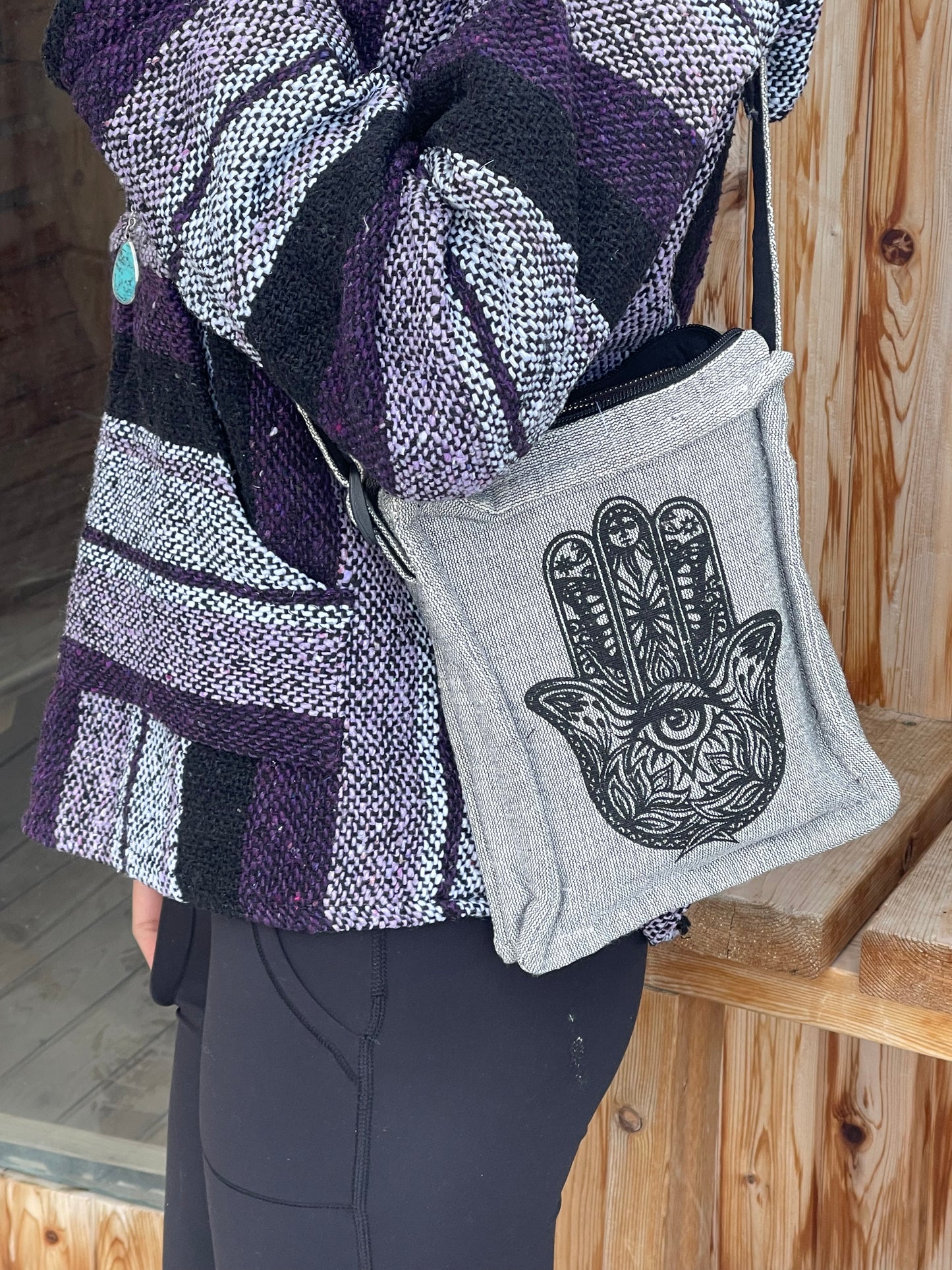 Hamsa Zipper Crossbody Purse